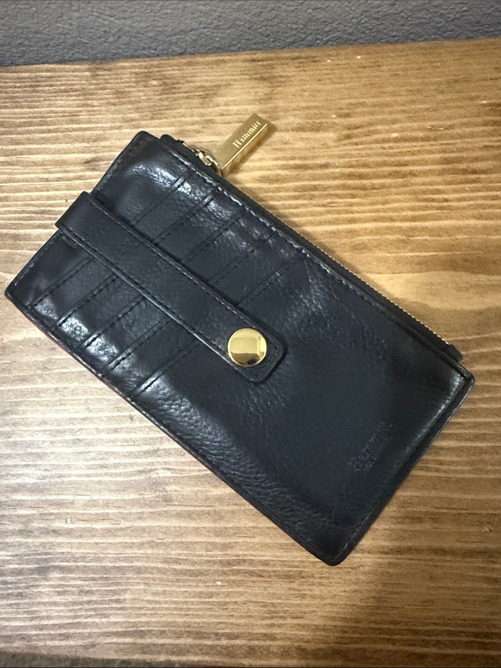 Hammitt Black Leather Zip Wallet with Gold Hardware